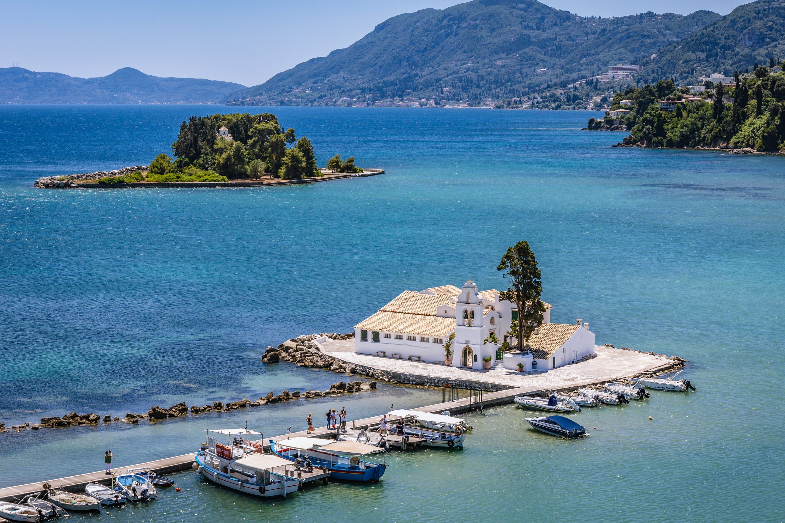 Vlacherna Monastery and Pontikonisi Island, Corfu town, Corfu Island in Greece